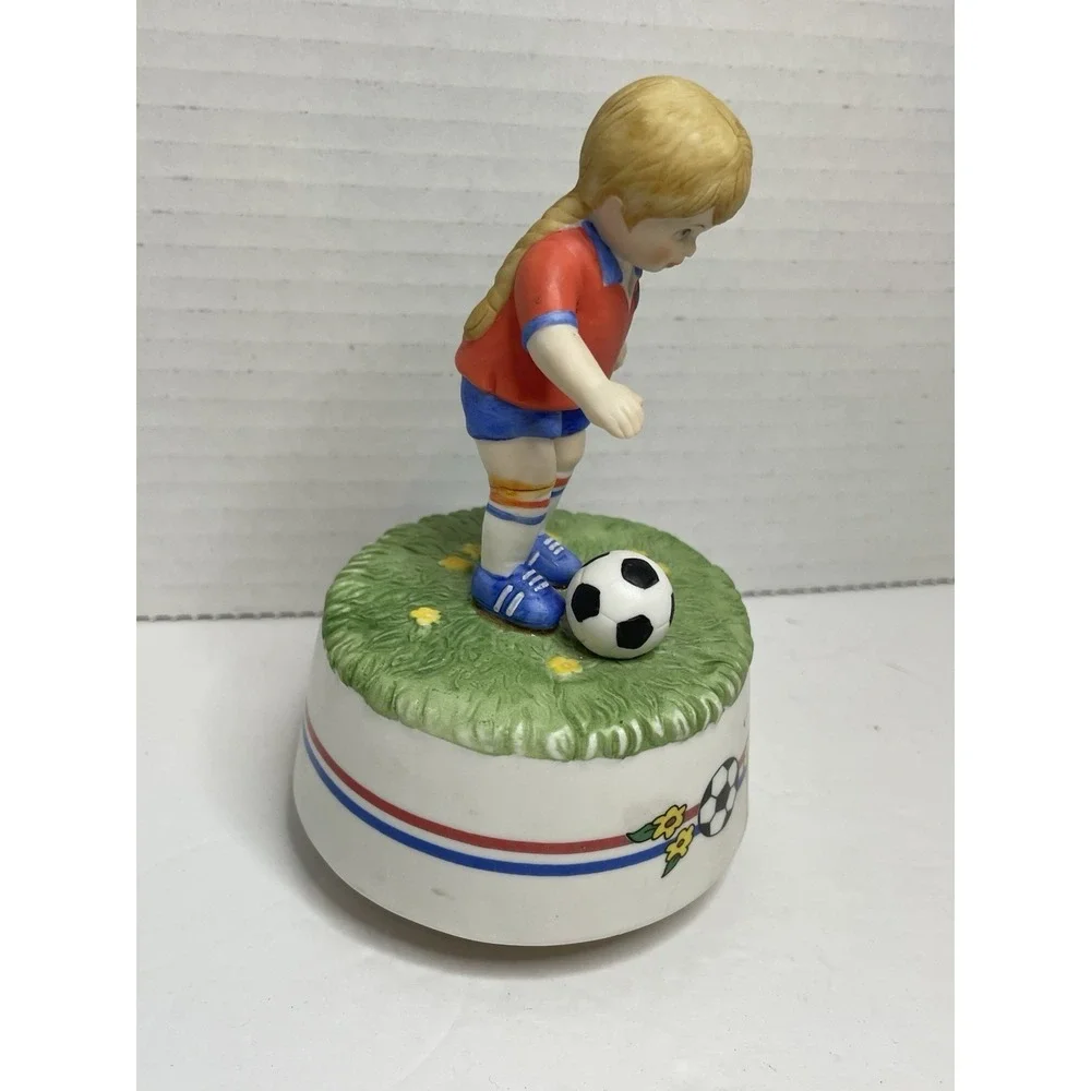 Music Box Company Playmate Soccer  Football Girl Musical Figurine San Francisco